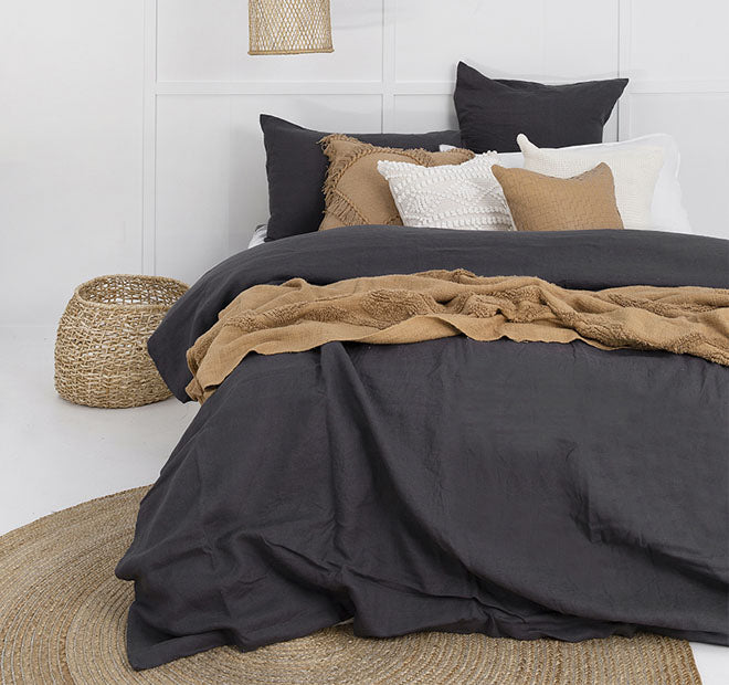 French Linen Quilt Cover Set Range Charcoal