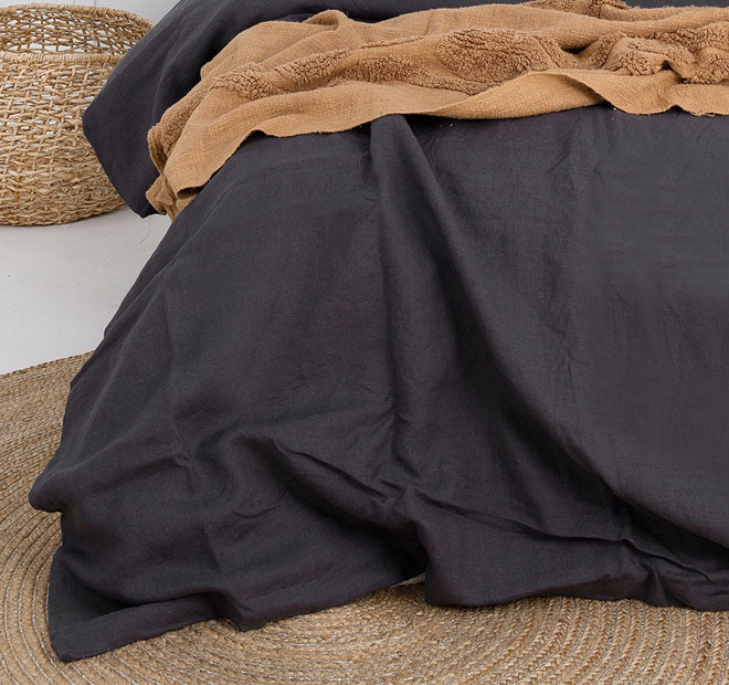 French Linen Quilt Cover Set Range Charcoal
