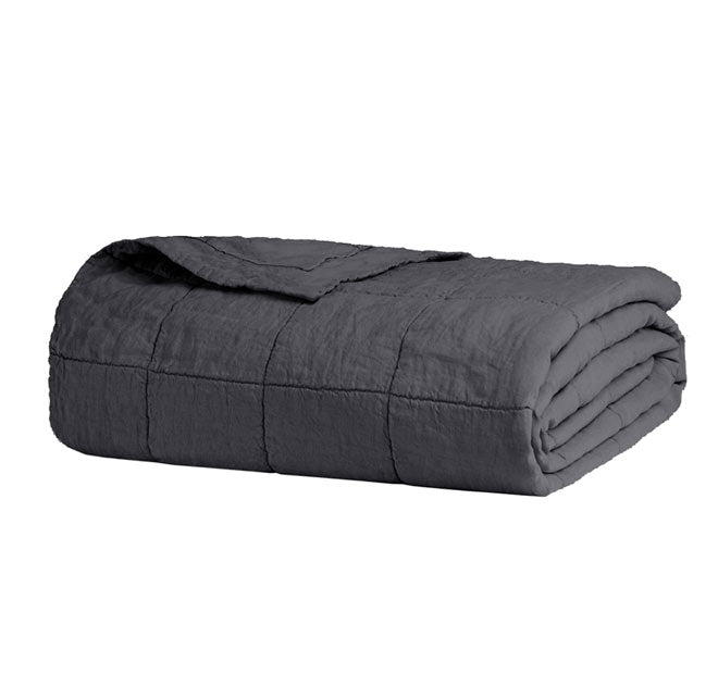 French Linen Queen Bed to King Bed Coverlet Charcoal