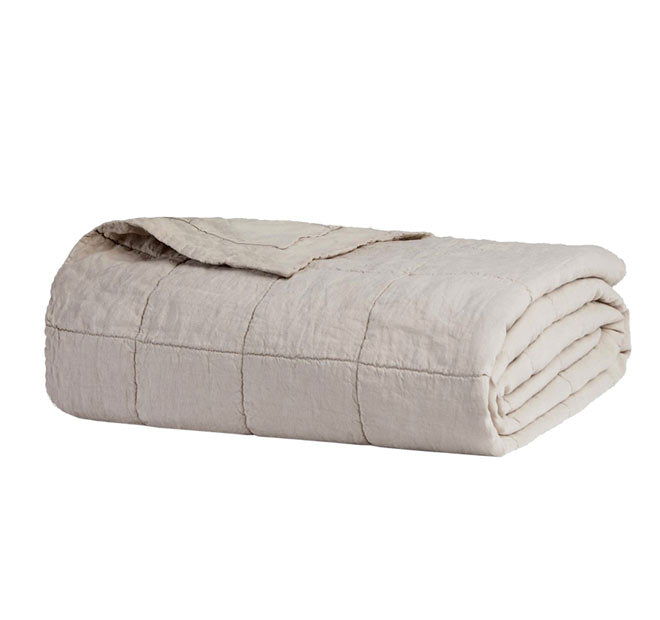 French Linen Queen Bed to King Bed Coverlet Pebble