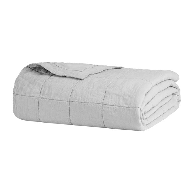 French Linen Queen Bed to King Bed Coverlet Silver