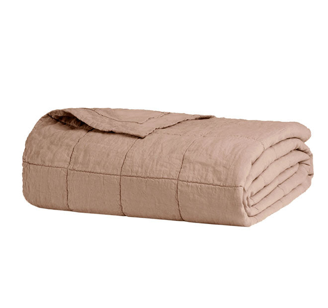French Linen Queen Bed to King Bed Coverlet Tea Rose