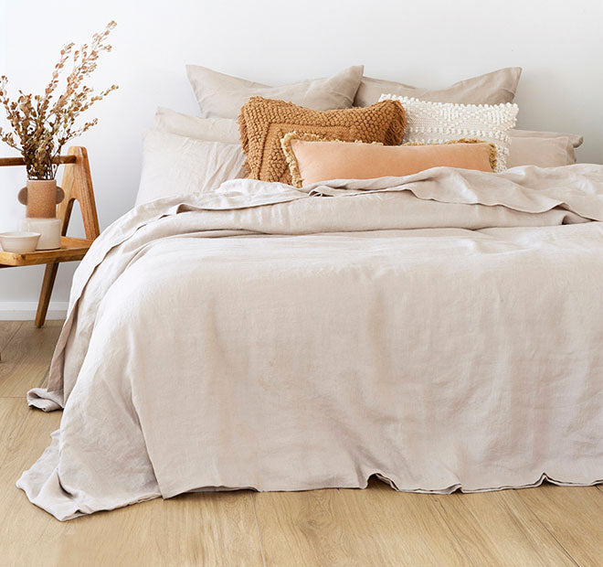 French Linen Quilt Cover Set Range Pebble