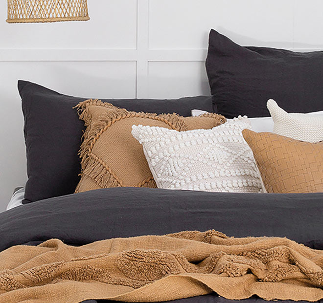 French Linen Quilt Cover Set Range Charcoal