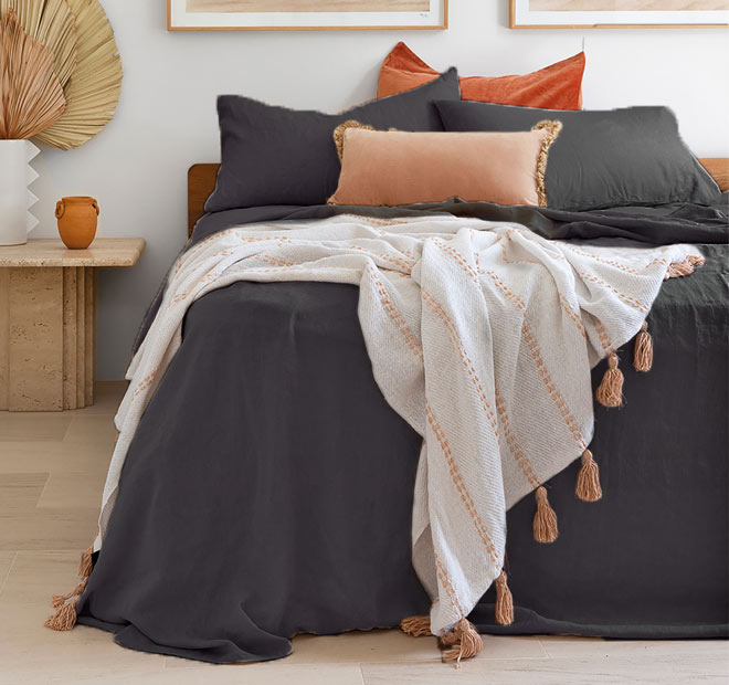 French Linen Mega Sheet Set Range Charcoal