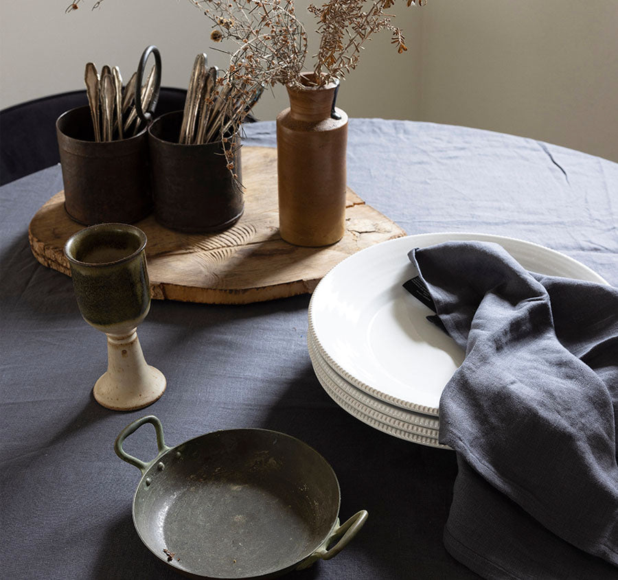 French Linen 228cm Round Tablecloth Charcoal