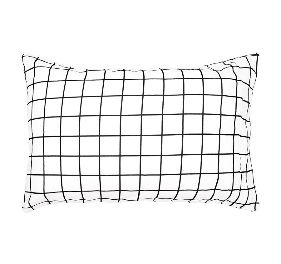 Grid Printed Flannelette Cotton Quilt Cover Set Range Black