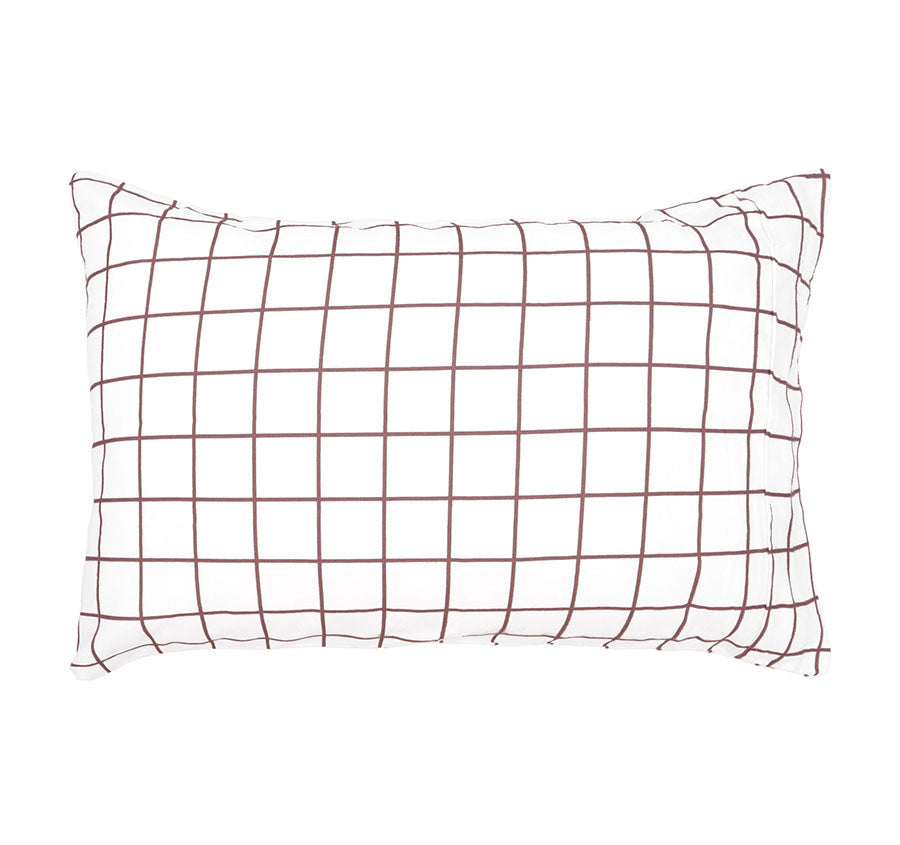 Grid Printed Flannelette Cotton Quilt Cover Set Range Boysenberry