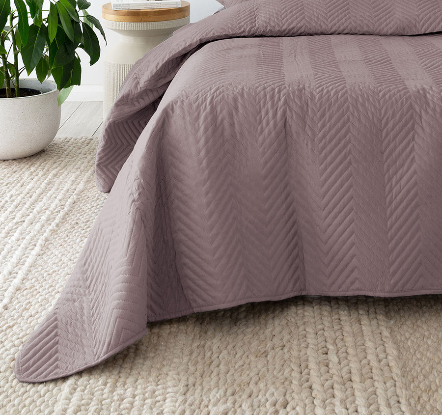 Herringbone Embossed Coverlet Set Range Mauve
