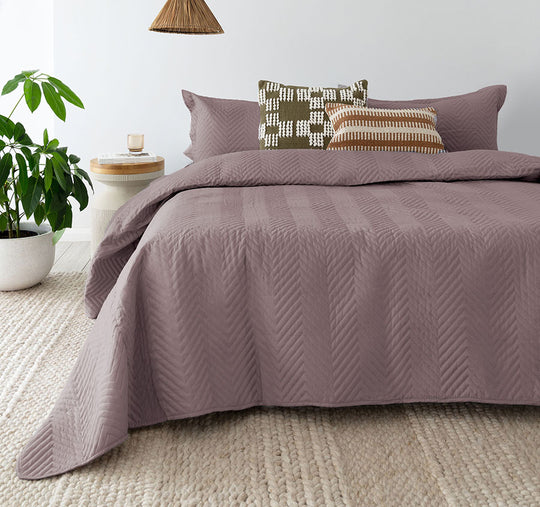 Herringbone Embossed Coverlet Set Range Mauve