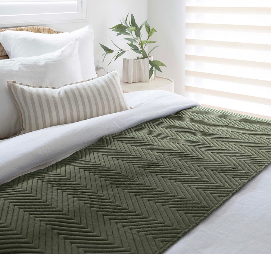 Herringbone Embossed 270x60cm Bed Runner Moss