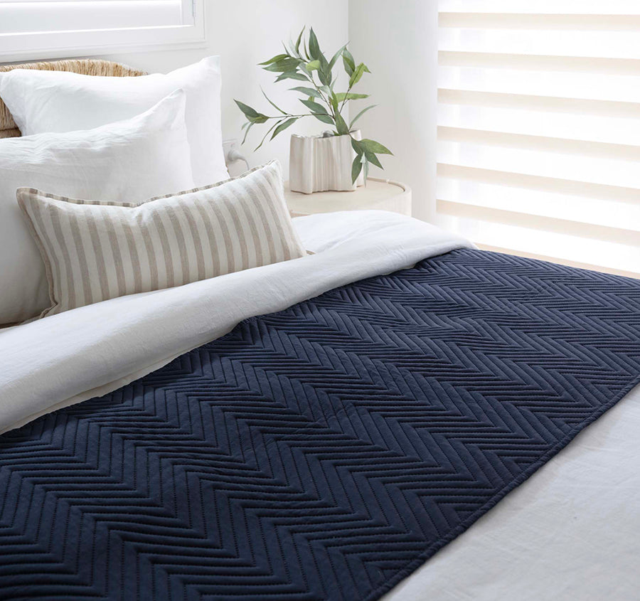 Herringbone Embossed 270x60cm Bed Runner Navy