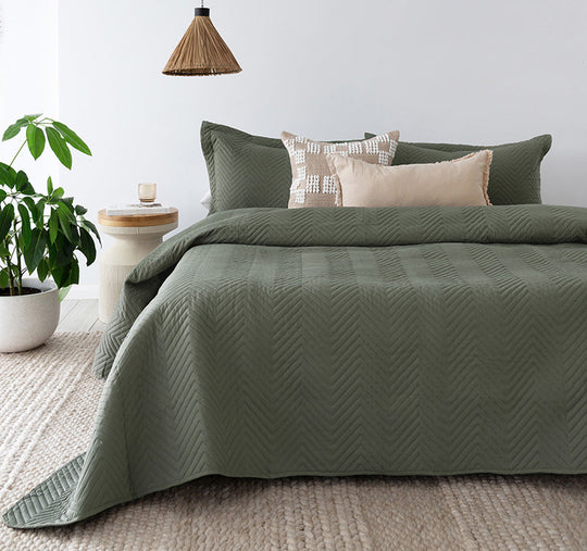 Herringbone Embossed Coverlet Set Range Moss