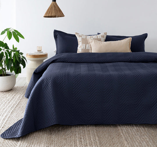 Herringbone Embossed Coverlet Set Range Navy