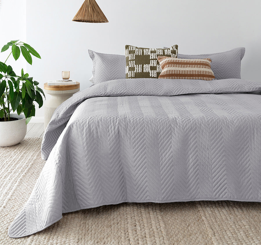Herringbone Embossed Coverlet Set Range Silver