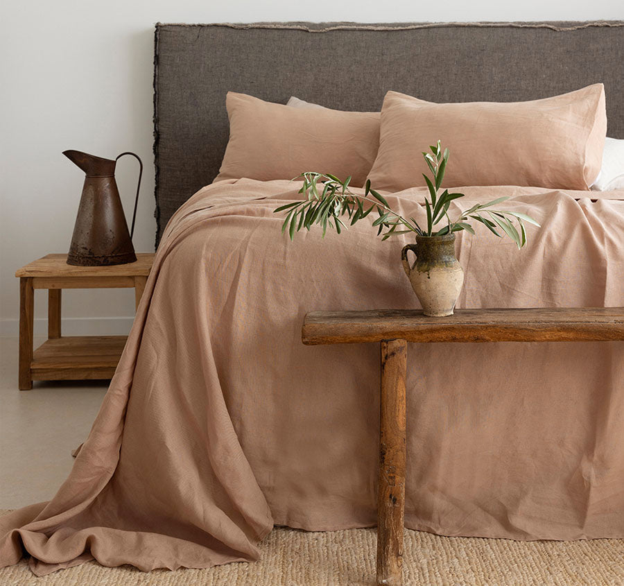 French Linen Mega Sheet Set Range Tea Rose