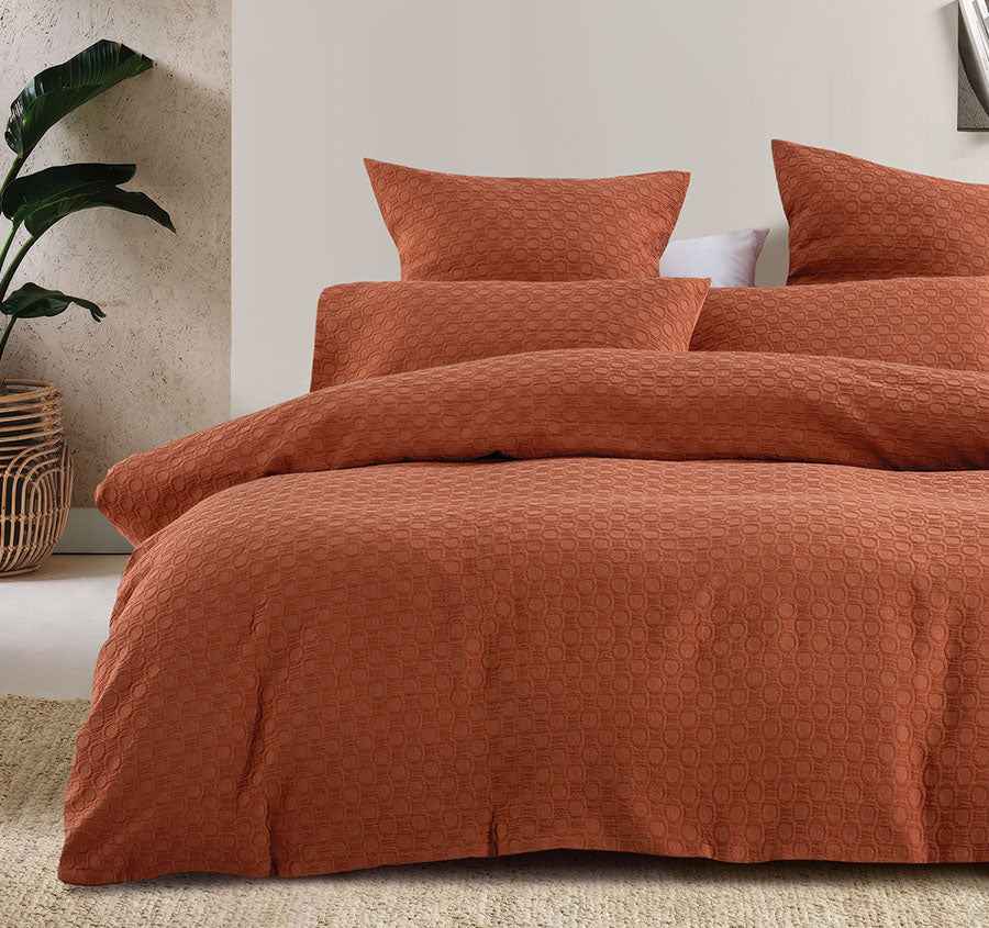 Luna Quilt Cover Set Range Rust