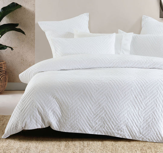 Panama Quilt Cover Set Range White