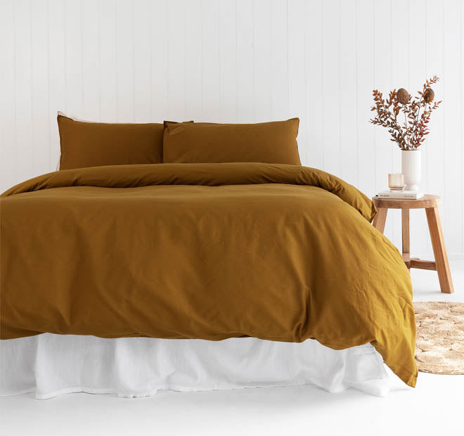Temple Organic Cotton Quilt Cover Set Range Tobacco