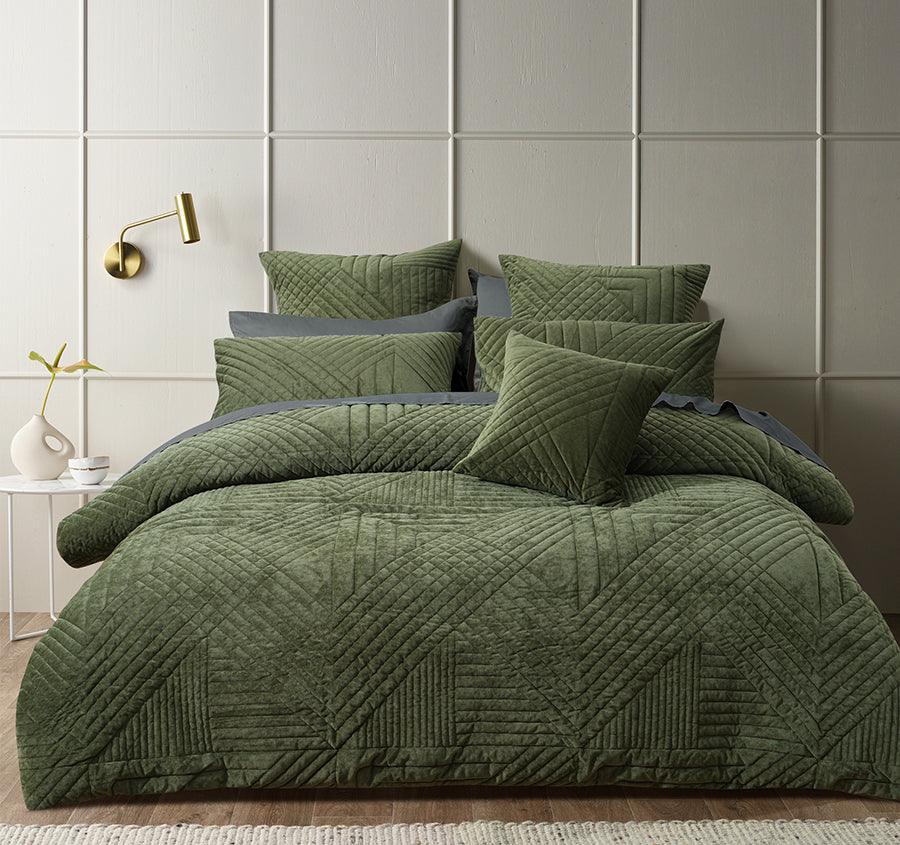 Navarro Quilt Cover Set Range Olive