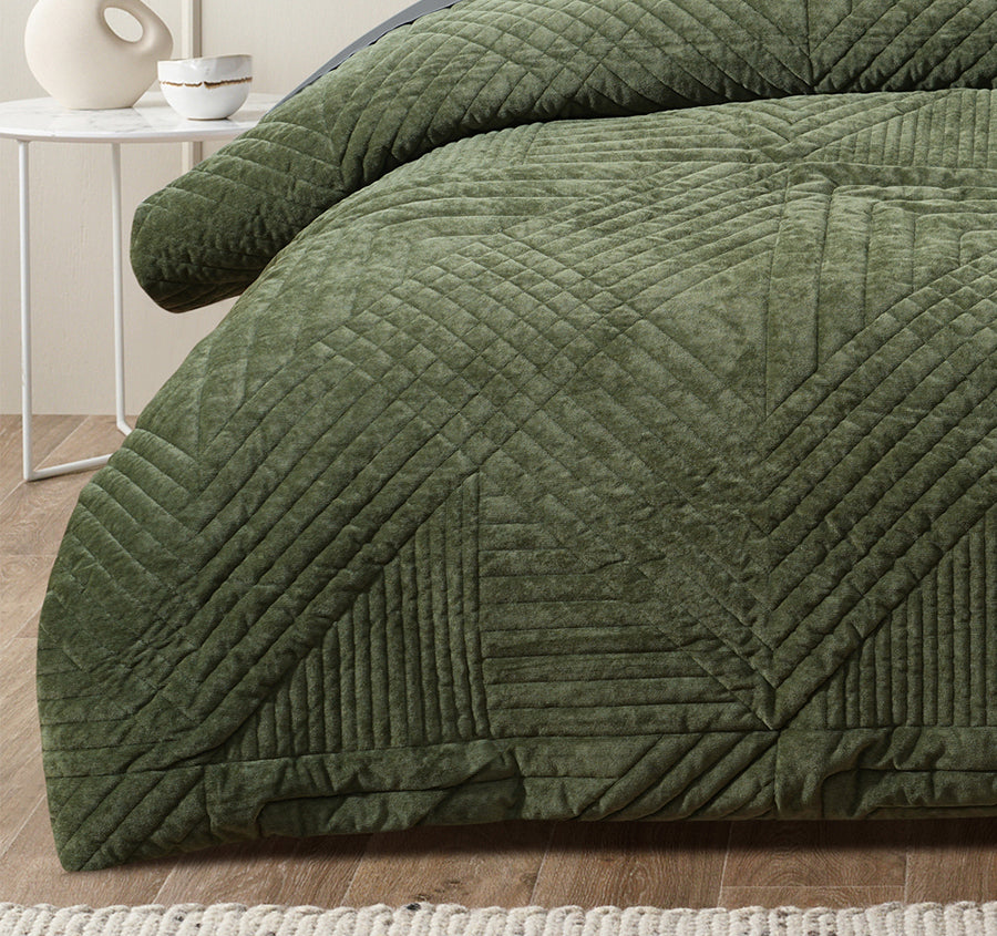 Navarro Quilt Cover Set Range Olive