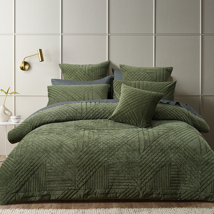 Navarro Quilt Cover Set Range Olive Manchester Warehouse