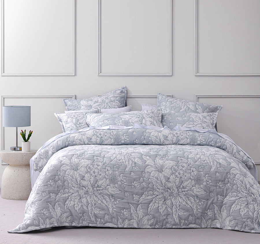 Whispering Lily Quilt Cover Set Range Powder Blue