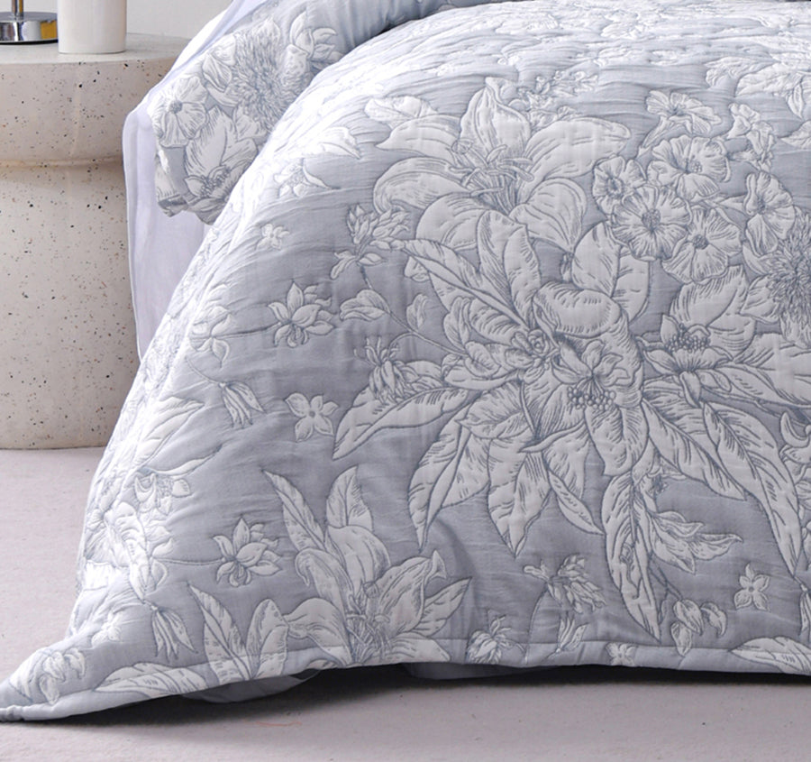 Whispering Lily Quilt Cover Set Range Powder Blue