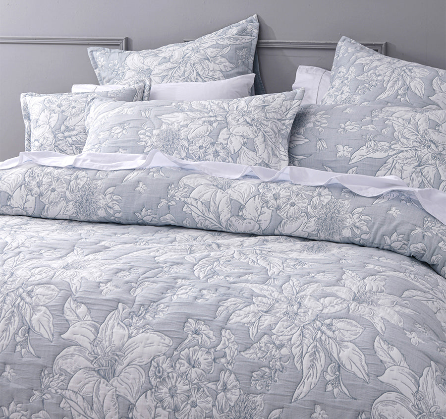 Whispering Lily Quilt Cover Set Range Powder Blue