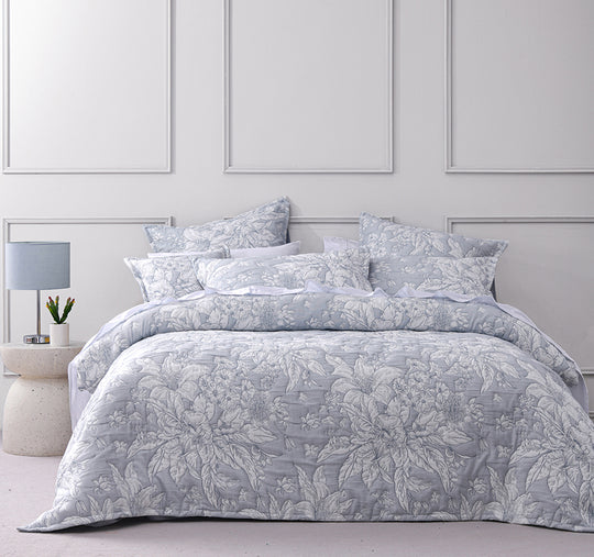 Whispering Lily Quilt Cover Set Range Powder Blue