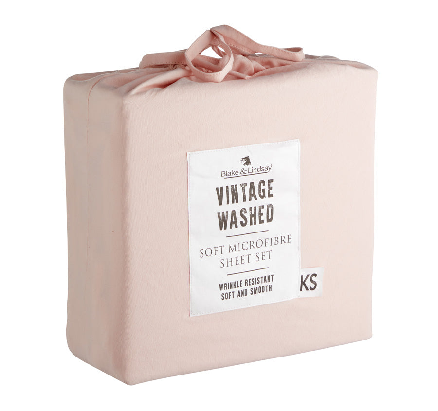 Vintage Washed Soft Microfibre Sheet Set Range Blush