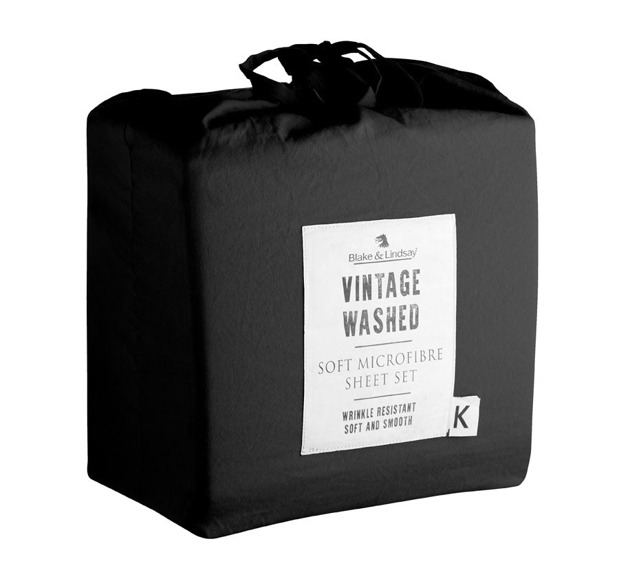 Vintage Washed Soft Microfibre Sheet Set Range Charcoal