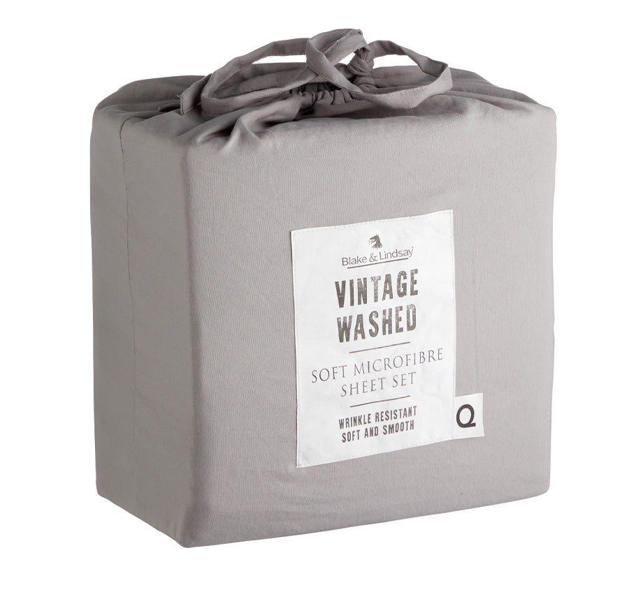 Vintage Washed Soft Microfibre Sheet Set Range Pewter