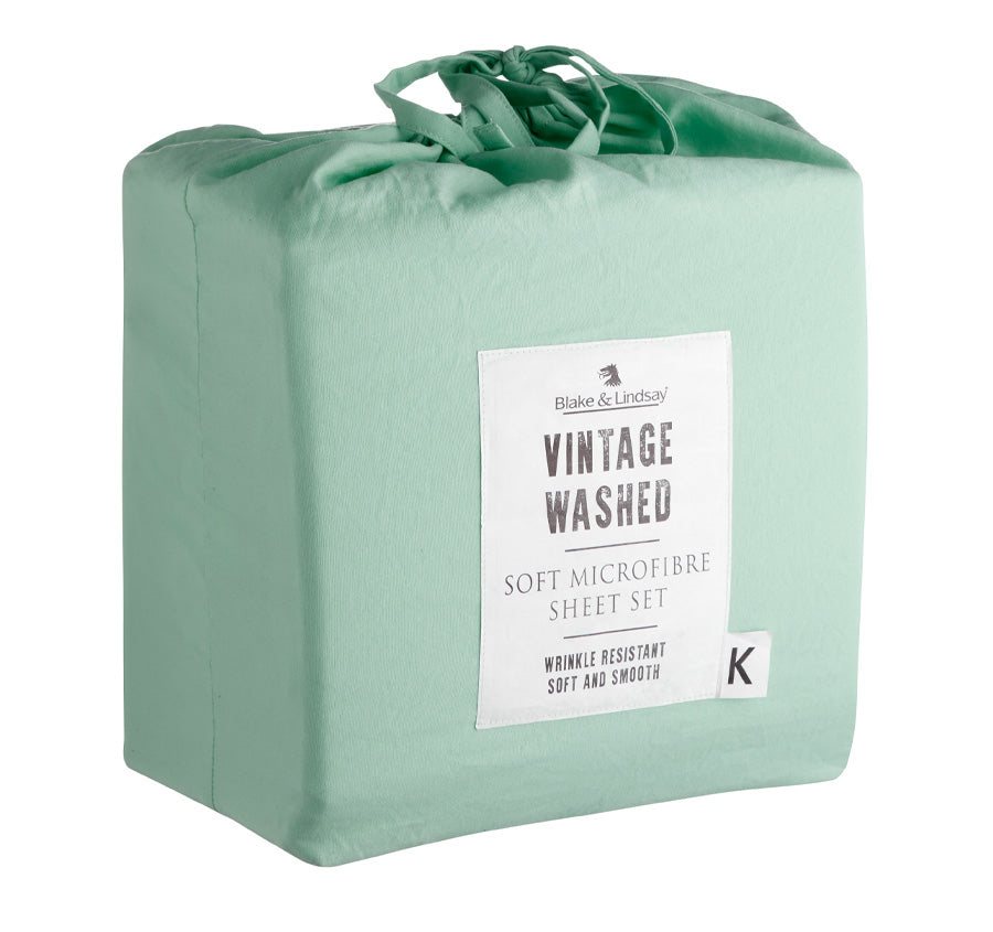 Vintage Washed Soft Microfibre Sheet Set Range Sea Mist