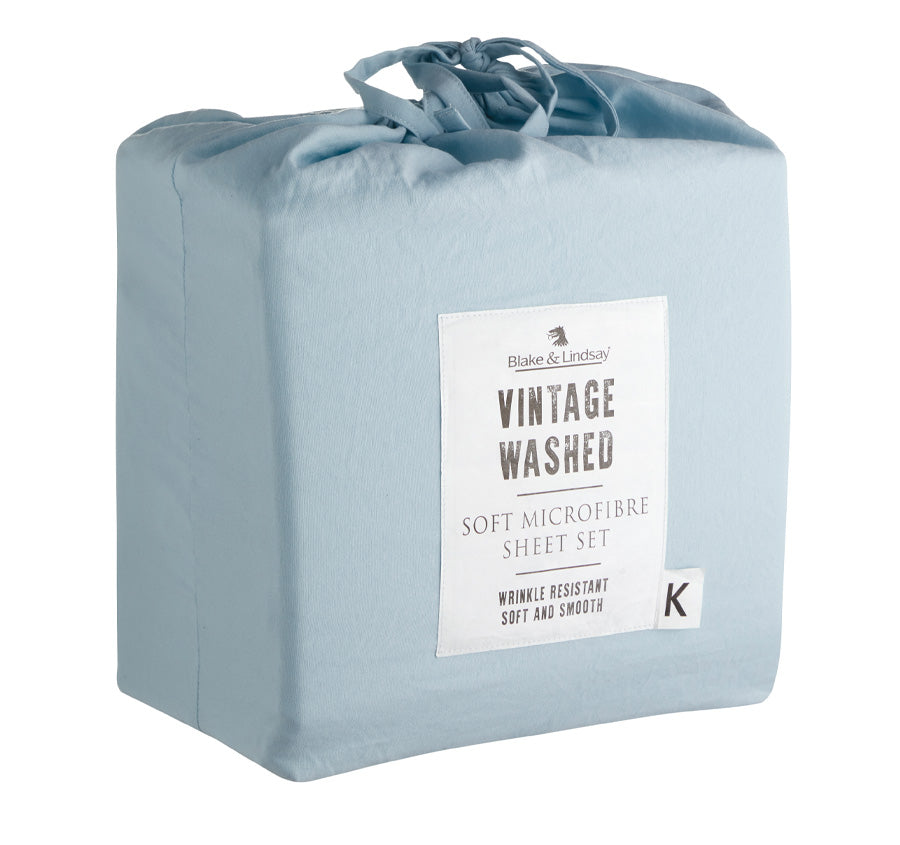Vintage Washed Soft Microfibre Sheet Set Range Sky