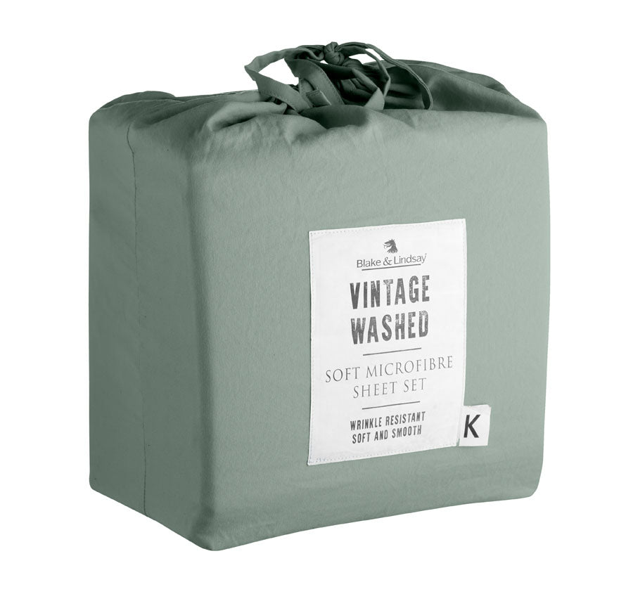 Vintage Washed Soft Microfibre Sheet Set Range Surf