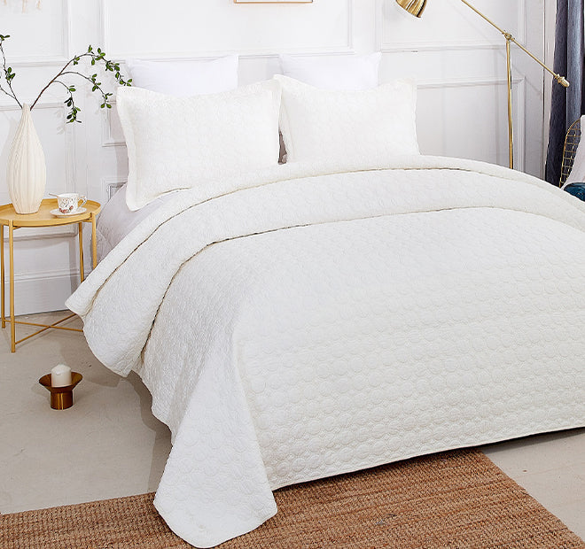 Embroidered Rich Coverlet Set Range Cream
