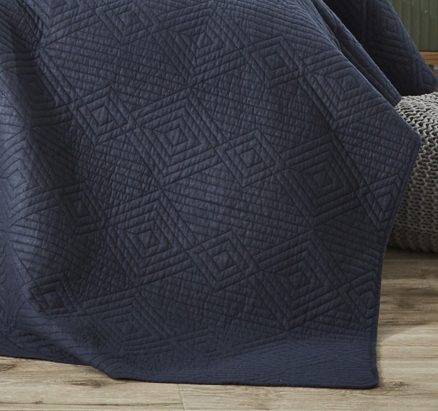 Diamond Coverlet Set Range Navy