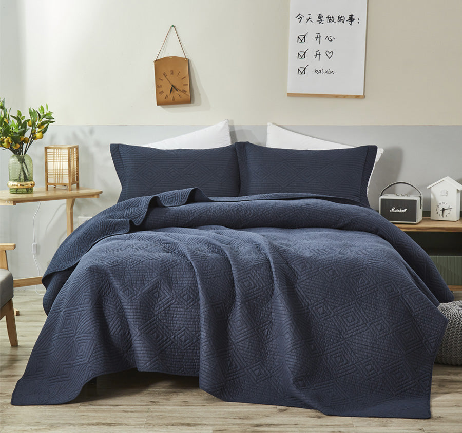 Diamond Coverlet Set Range Navy