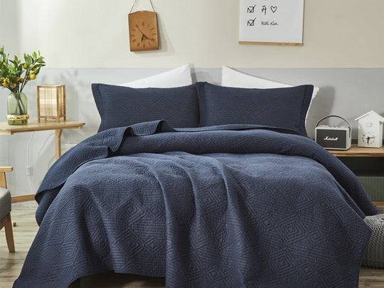 Diamond Coverlet Set Range Navy