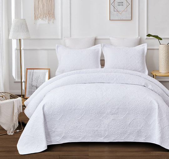 Embroidered Vivid White Coverlet Set Range