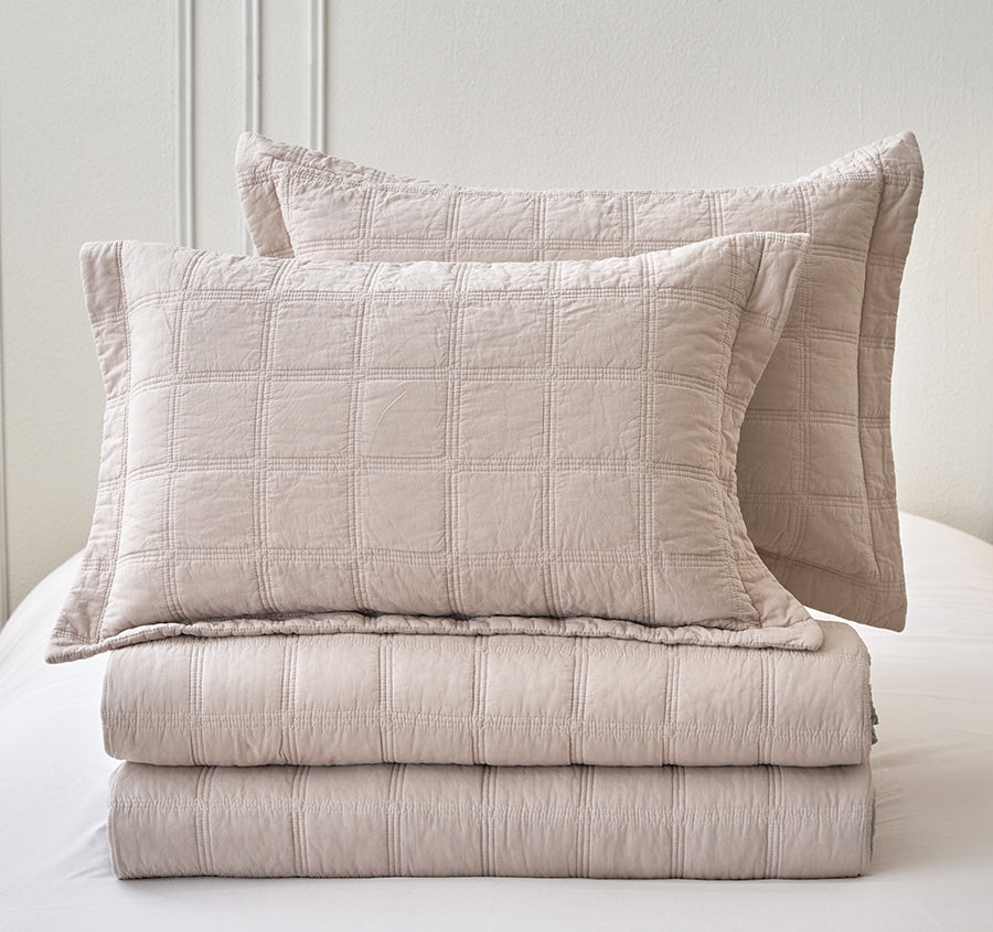 Squares Coverlet Set Range Sand