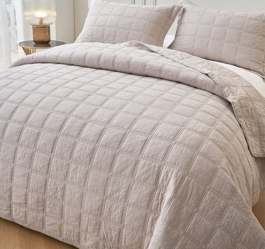 Squares Coverlet Set Range Sand