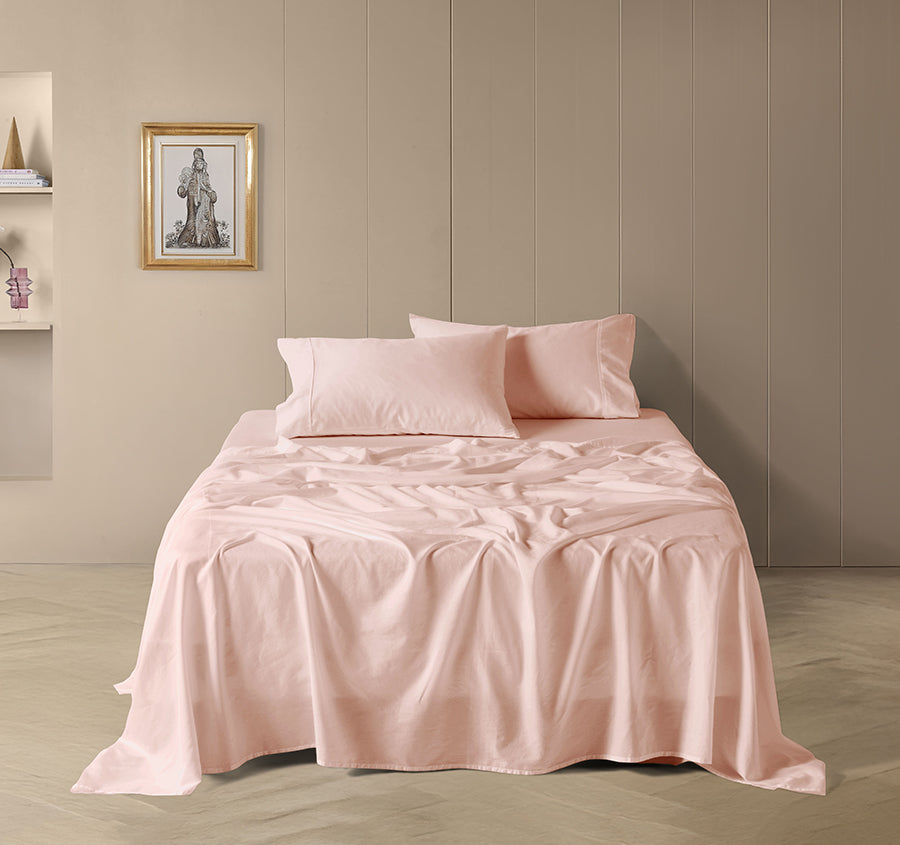 Drift Stonewashed Cotton Mega Sheet Set Range Blush Pink
