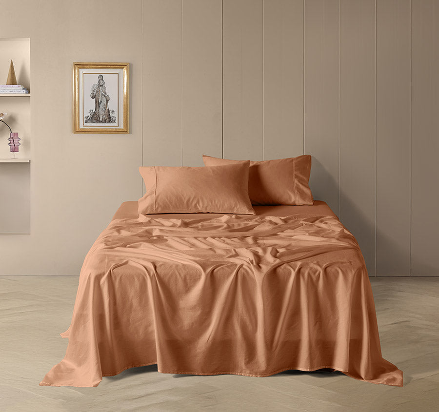 Drift Stonewashed Cotton Mega Sheet Set Range Earth Clay