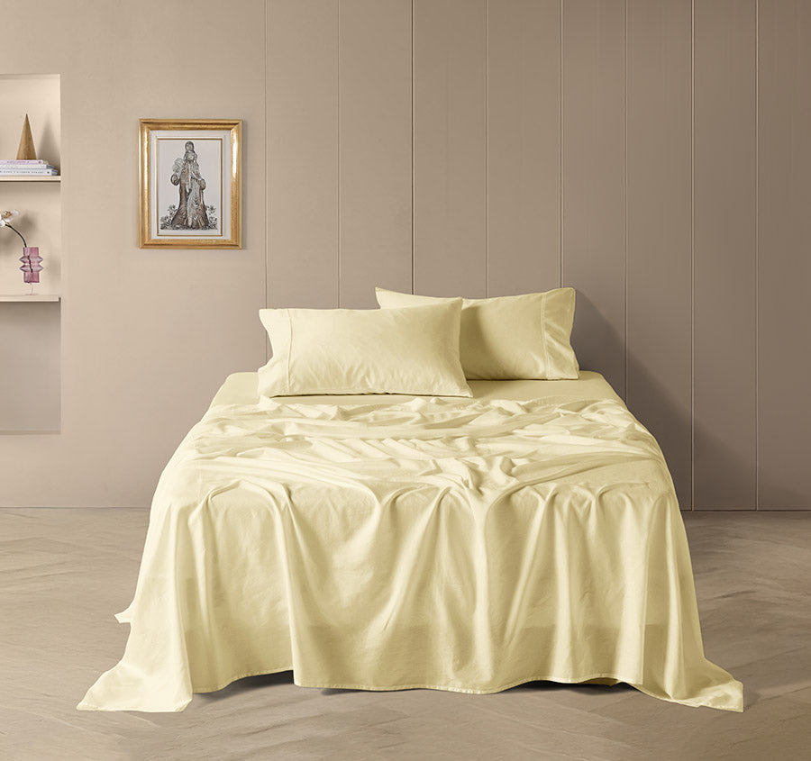 Drift Stonewashed Cotton Mega Sheet Set Range Lemon Yellow