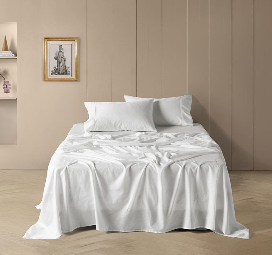 Drift Stonewashed Cotton Mega Sheet Set Range Pure White