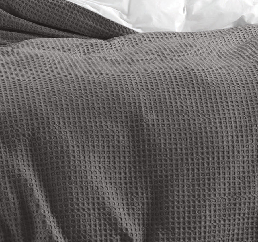 Haven Cotton Waffle Quilt Cover Set Range Charcoal Grey