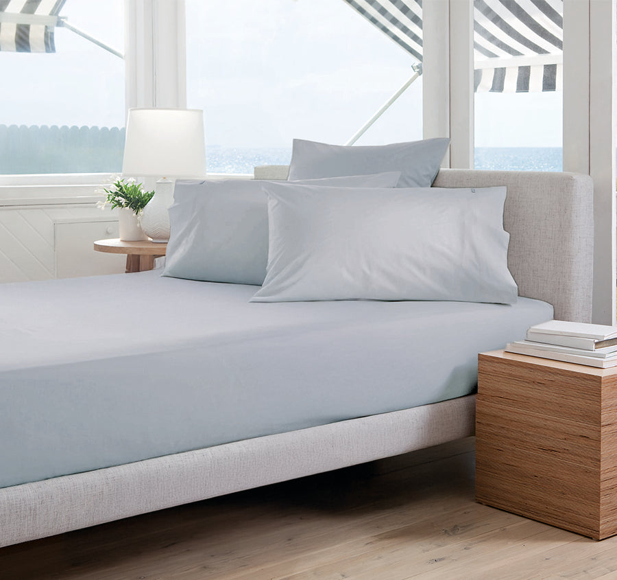 Oxford 300TC Crisp Cotton Percale Fitted Combo Range Breeze Blue