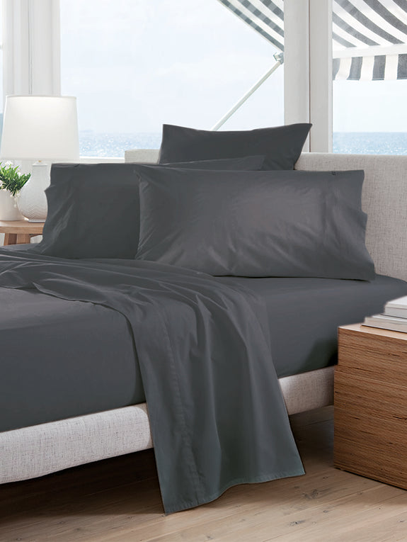 Oxford 300TC Crisp Cotton Percale Sheet Set Range Charcoal Grey